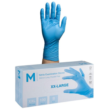 Nitrile Long Cuff Sky Blue Gloves 6.0g (10x 100 Packs)